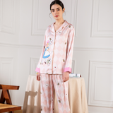Luxe Satin Pajama Pant Set With Alice in Wonderland Graphics