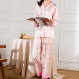 Luxe Satin Pajama Pant Set With Alice in Wonderland Graphics