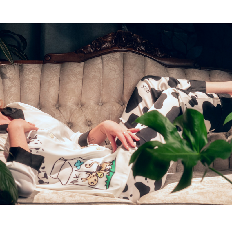 Stylish and Fun Women’s Cow Print Satin Pajama Set