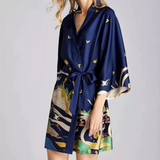 Unique Satin Night Robe with Floral Printed