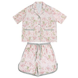 Light Gray Floral Print Satin Two-Piece Pajama Set