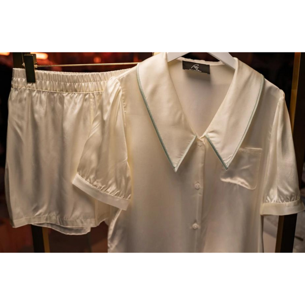 Luxurious Pure Silk Boyfriend-Style Nightshirt Pajama Set
