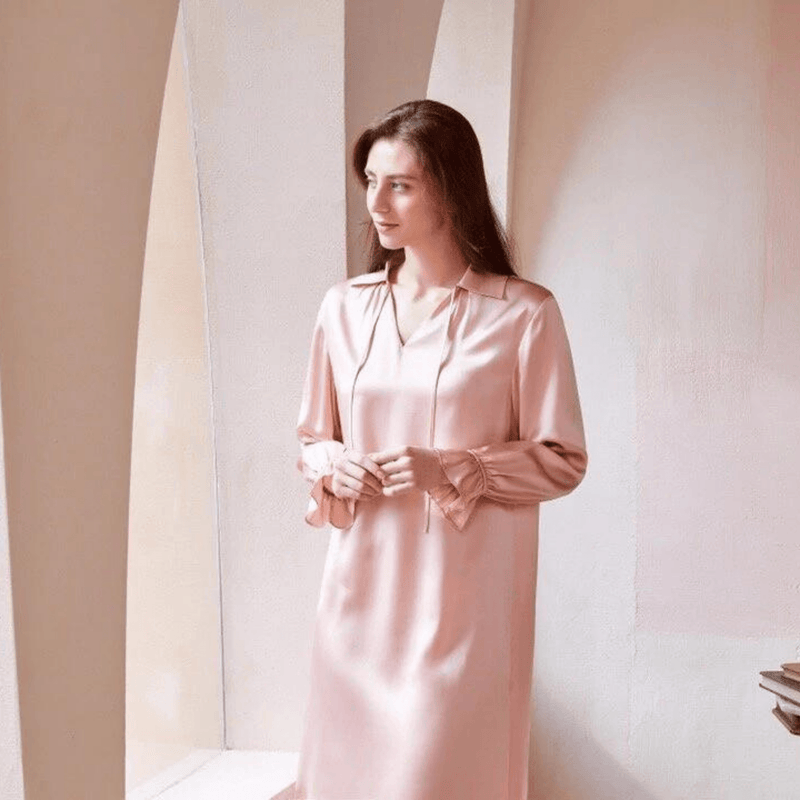 A Demure, Vintage-Inspired Mulberry Silk Nightgown - Rosy